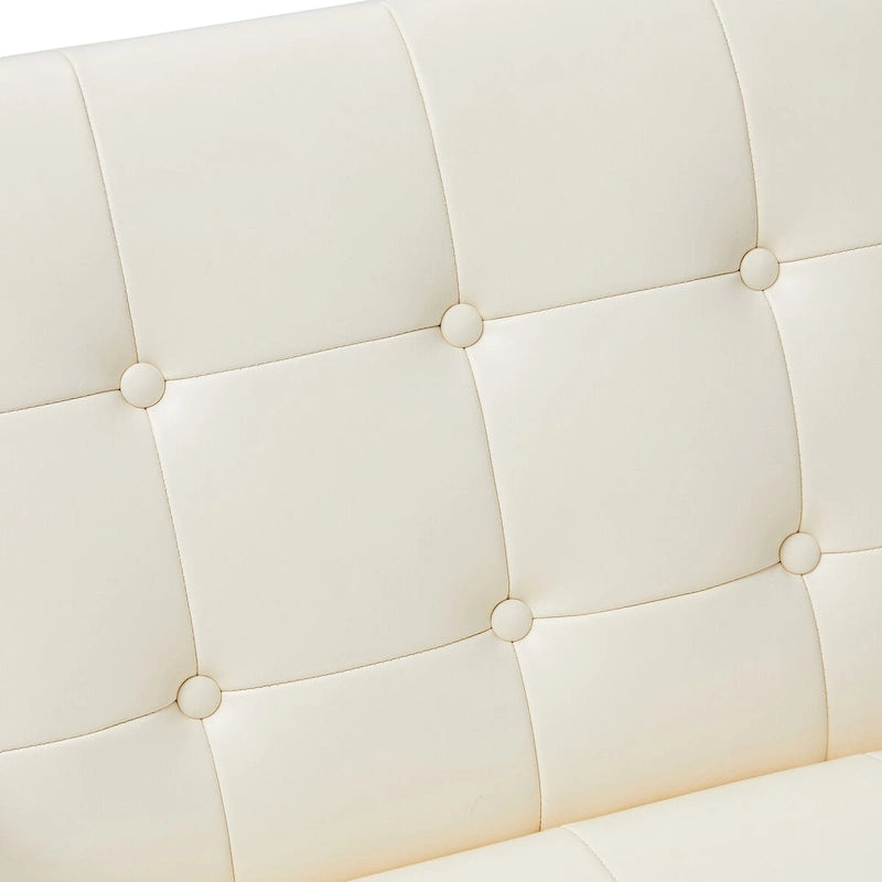 Glitzhome Sedia d'accento trapuntata in similpelle PU crema di metà secolo 30,50H con struttura cromata