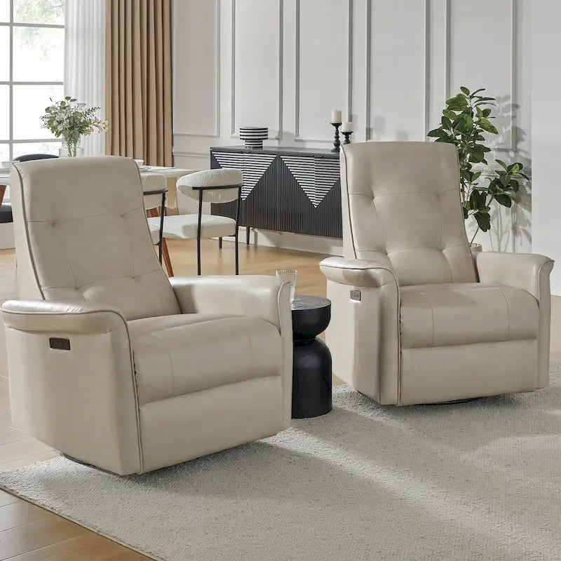Set di 2 Poltrone Reclinabili Elettriche Girevoli Valentin in Similpelle con Porte USB di HULALA HOME
