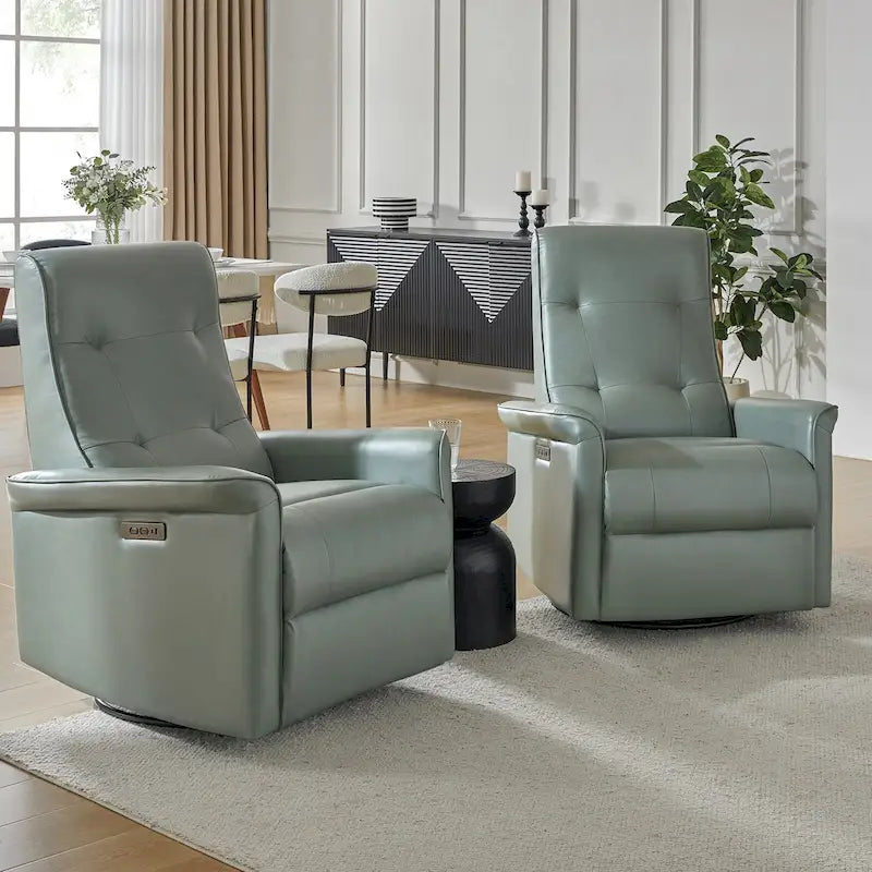 Set di 2 Poltrone Reclinabili Elettriche Girevoli Valentin in Similpelle con Porte USB di HULALA HOME