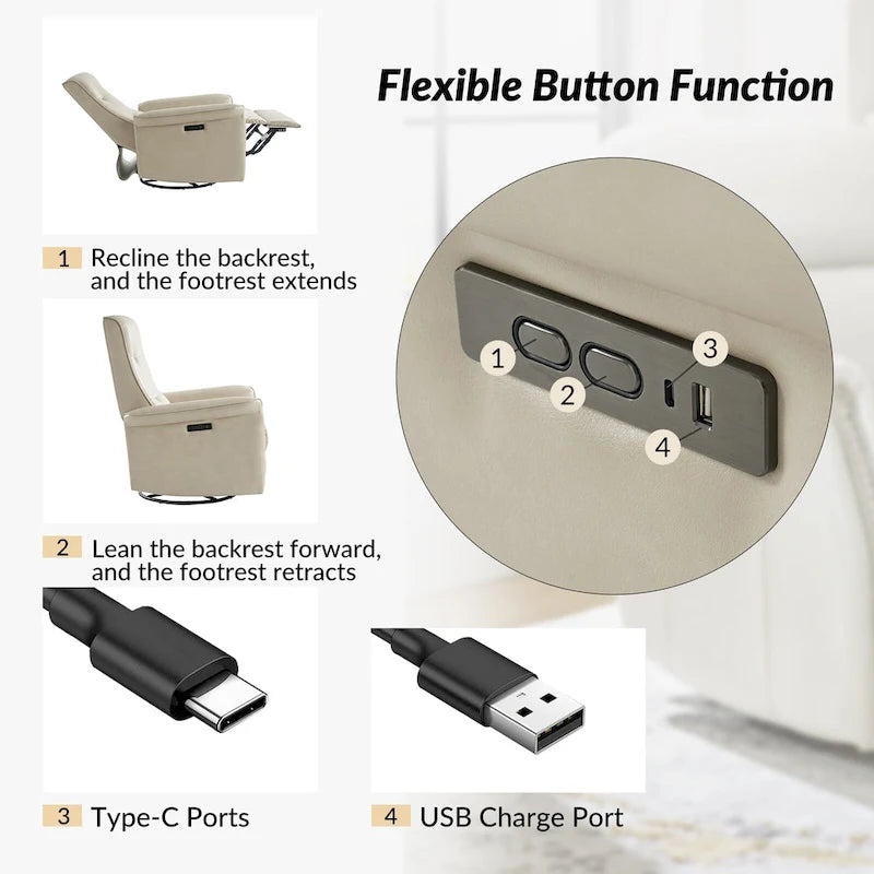 Set di 2 Poltrone Reclinabili Elettriche Girevoli Valentin in Similpelle con Porte USB di HULALA HOME