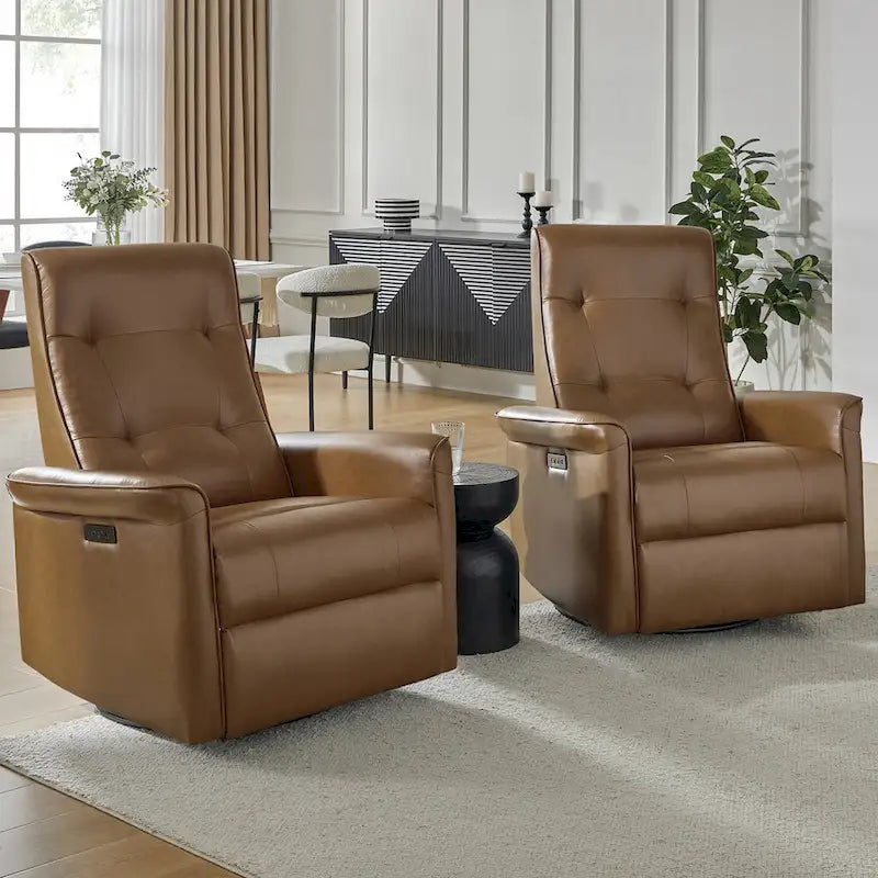 Set di 2 Poltrone Reclinabili Elettriche Girevoli Valentin in Similpelle con Porte USB di HULALA HOME