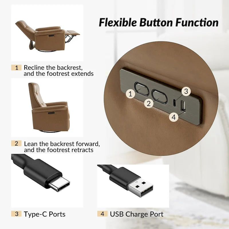 Set di 2 Poltrone Reclinabili Elettriche Girevoli Valentin in Similpelle con Porte USB di HULALA HOME