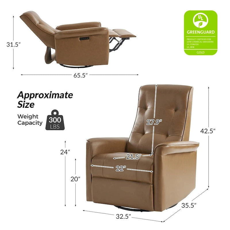 Set di 2 Poltrone Reclinabili Elettriche Girevoli Valentin in Similpelle con Porte USB di HULALA HOME