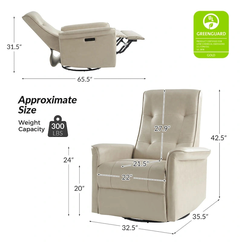 Set di 2 Poltrone Reclinabili Elettriche Girevoli Valentin in Similpelle con Porte USB di HULALA HOME