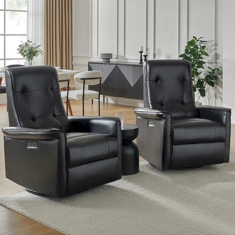 Set di 2 Poltrone Reclinabili Elettriche Girevoli Valentin in Similpelle con Porte USB di HULALA HOME
