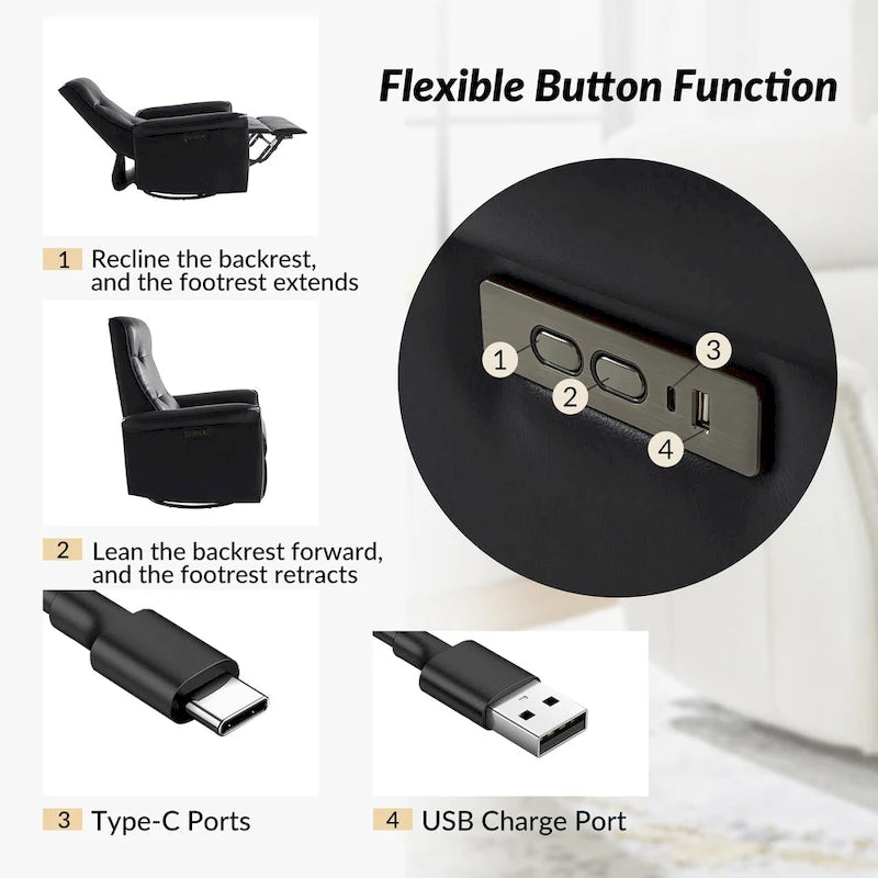 Set di 2 Poltrone Reclinabili Elettriche Girevoli Valentin in Similpelle con Porte USB di HULALA HOME