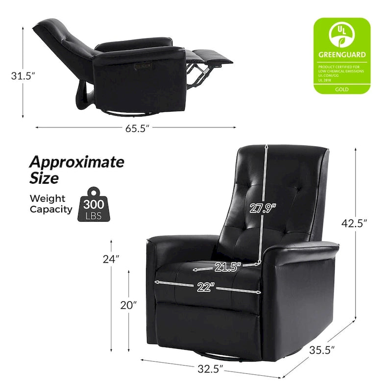 Set di 2 Poltrone Reclinabili Elettriche Girevoli Valentin in Similpelle con Porte USB di HULALA HOME