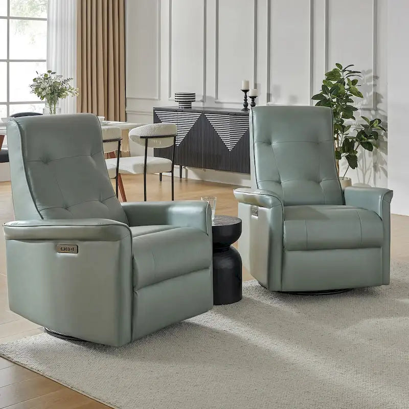 Set di 2 Poltrone Reclinabili Elettriche Girevoli Valentin in Similpelle con Porte USB di HULALA HOME