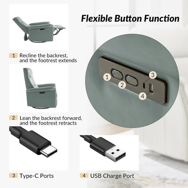 Set di 2 Poltrone Reclinabili Elettriche Girevoli Valentin in Similpelle con Porte USB di HULALA HOME