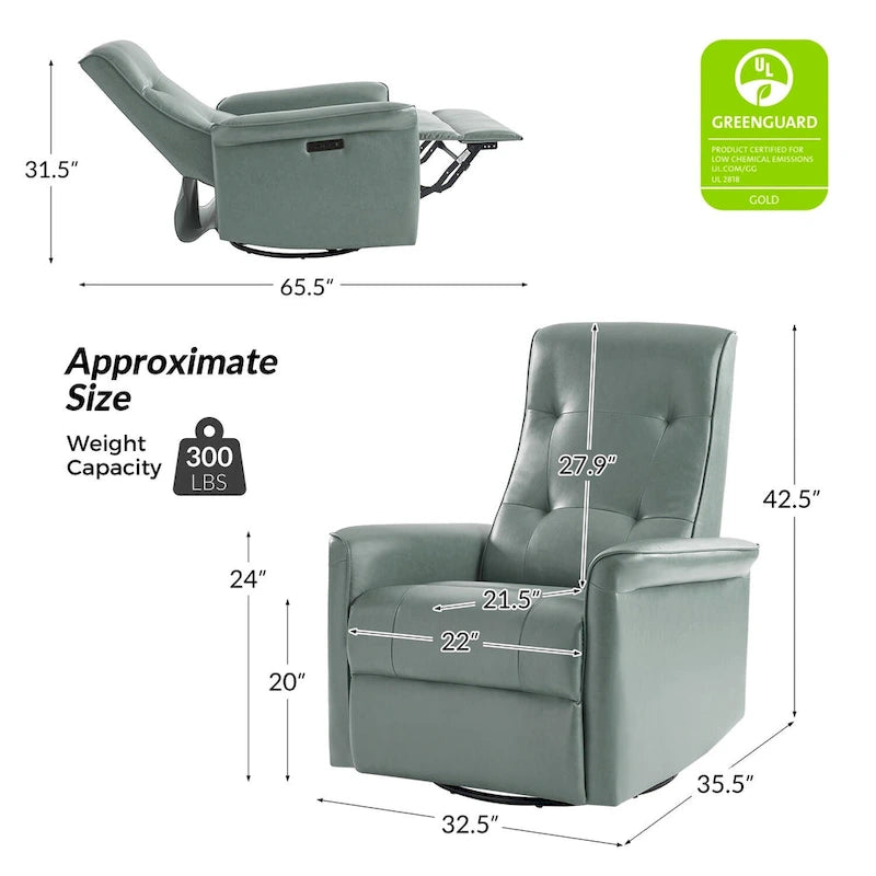 Set di 2 Poltrone Reclinabili Elettriche Girevoli Valentin in Similpelle con Porte USB di HULALA HOME