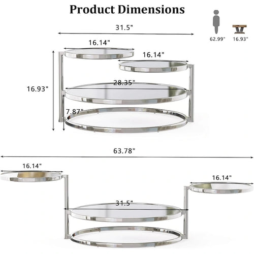 Table basse ronde en verre à 3 niveaux avec plateau rotatif à 360 degrés