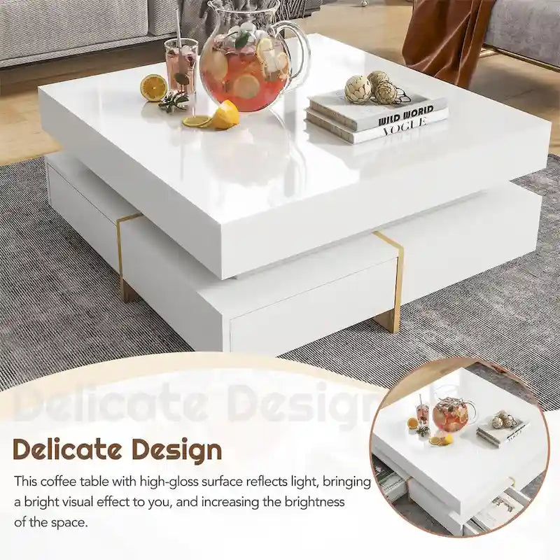 Tavolino da Caffè Quadrato Lucido Harper&Bright Designs con Scomparti Multipli