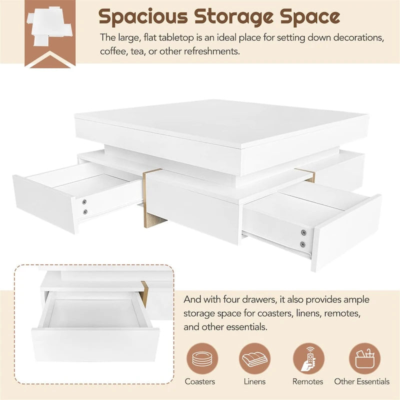 Tavolino da Caffè Quadrato Lucido Harper&Bright Designs con Scomparti Multipli