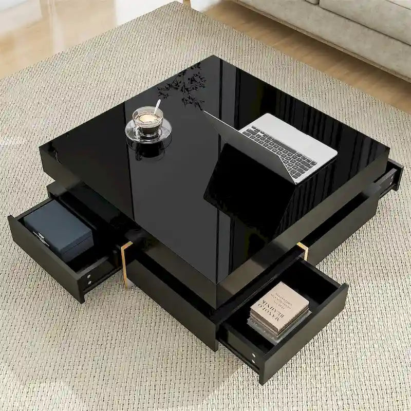 Tavolino da Caffè Quadrato Lucido Harper&Bright Designs con Scomparti Multipli