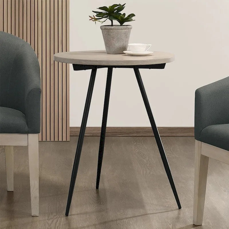 Tavolino Rotondo con Base in Metallo in Rovere Bianco e Nero