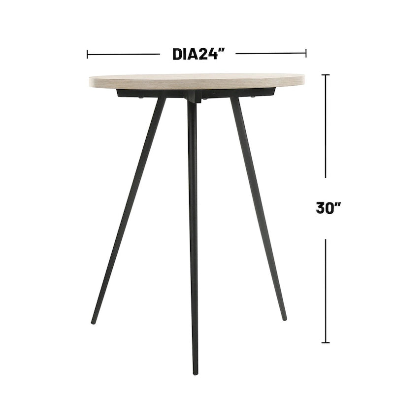 Tavolino Rotondo con Base in Metallo in Rovere Bianco e Nero