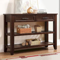 Tavolo da Divano Console con 2 Cassetti e 2 Ripiani, Credenza Madia Laterale in Legno Massello Stile Mid-Century 42