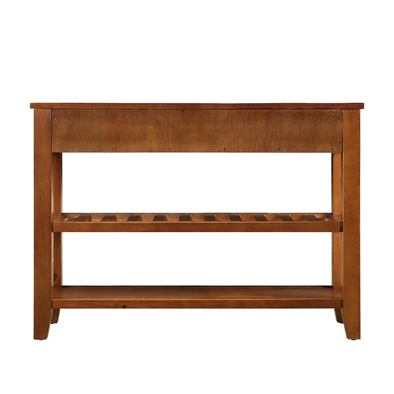 Tavolo da Divano Console con 2 Cassetti e 2 Ripiani, Credenza Madia Laterale in Legno Massello Stile Mid-Century 42