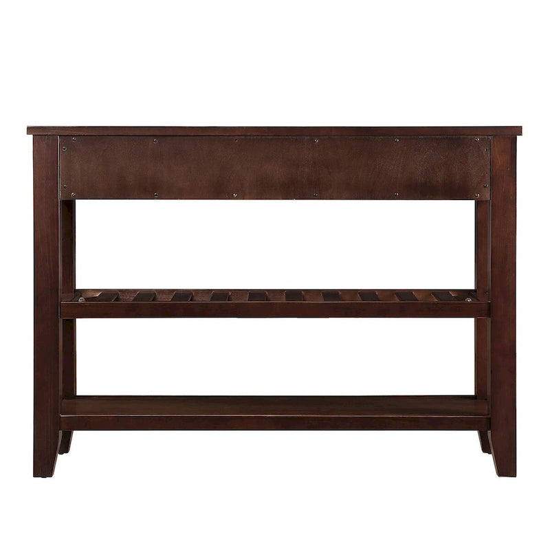 Tavolo da Divano Console con 2 Cassetti e 2 Ripiani, Credenza Madia Laterale in Legno Massello Stile Mid-Century 42