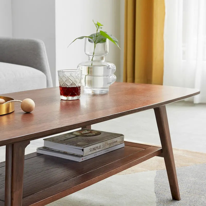 Tavolino da salotto 100% Legno massello di Rovere Piano d'appoggio Scrivania Tavolino da caffè L100 x P50 x H44, Facile da montare Legno con ripiano portaoggetti