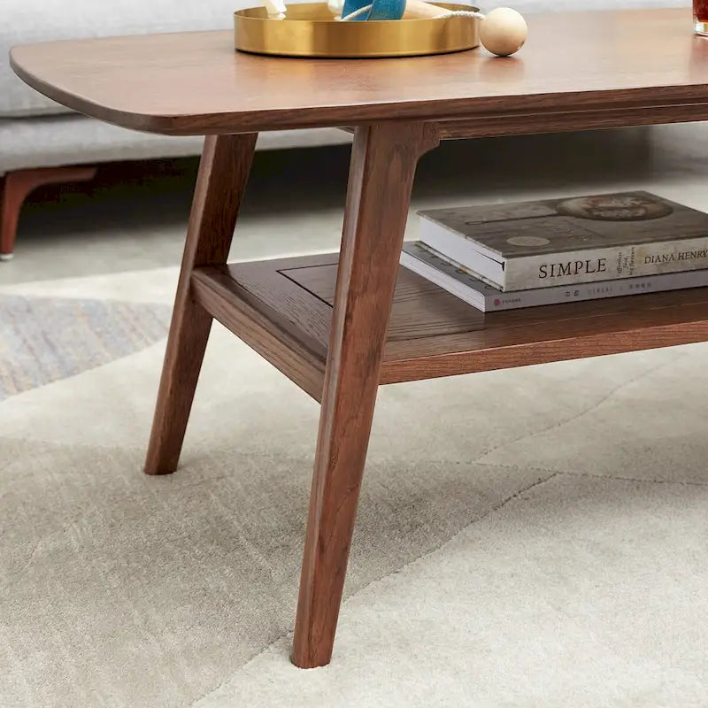 Tavolino da salotto 100% Legno massello di Rovere Piano d'appoggio Scrivania Tavolino da caffè L100 x P50 x H44, Facile da montare Legno con ripiano portaoggetti