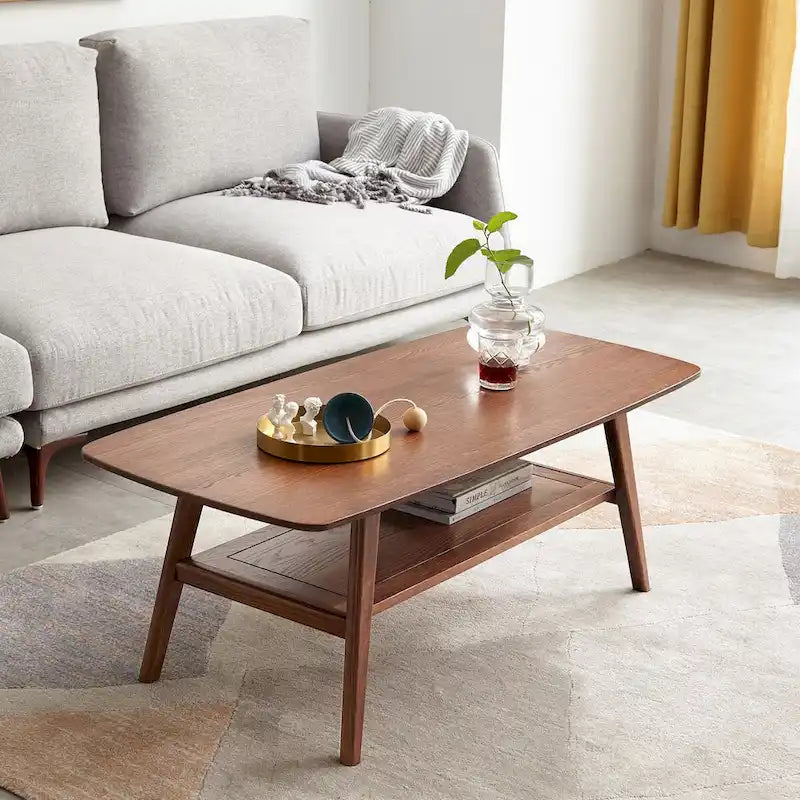 Tavolino da salotto 100% Legno massello di Rovere Piano d'appoggio Scrivania Tavolino da caffè L100 x P50 x H44, Facile da montare Legno con ripiano portaoggetti
