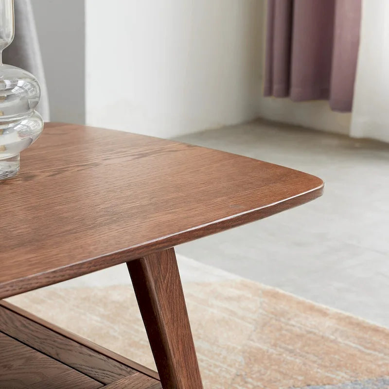Tavolino da salotto 100% Legno massello di Rovere Piano d'appoggio Scrivania Tavolino da caffè L100 x P50 x H44, Facile da montare Legno con ripiano portaoggetti