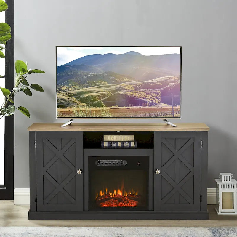 Supporto TV da 54 pollici color carbone per TV fino a 60 pollici con caminetto elettrico