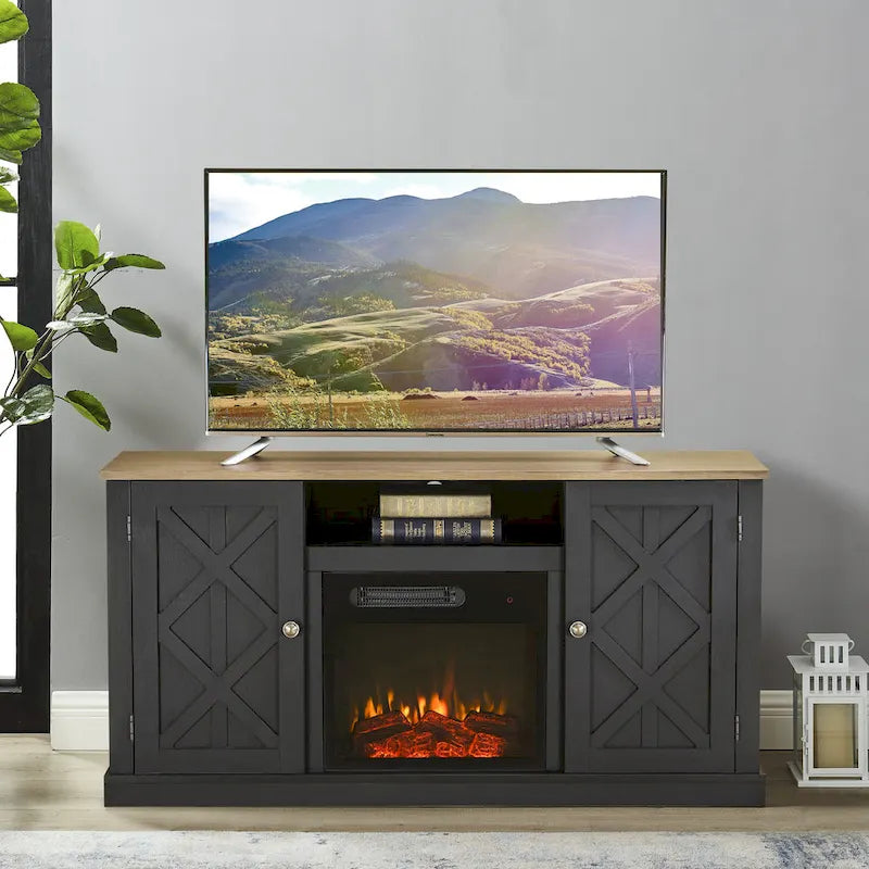 Supporto TV da 54 pollici color carbone per TV fino a 60 pollici con caminetto elettrico