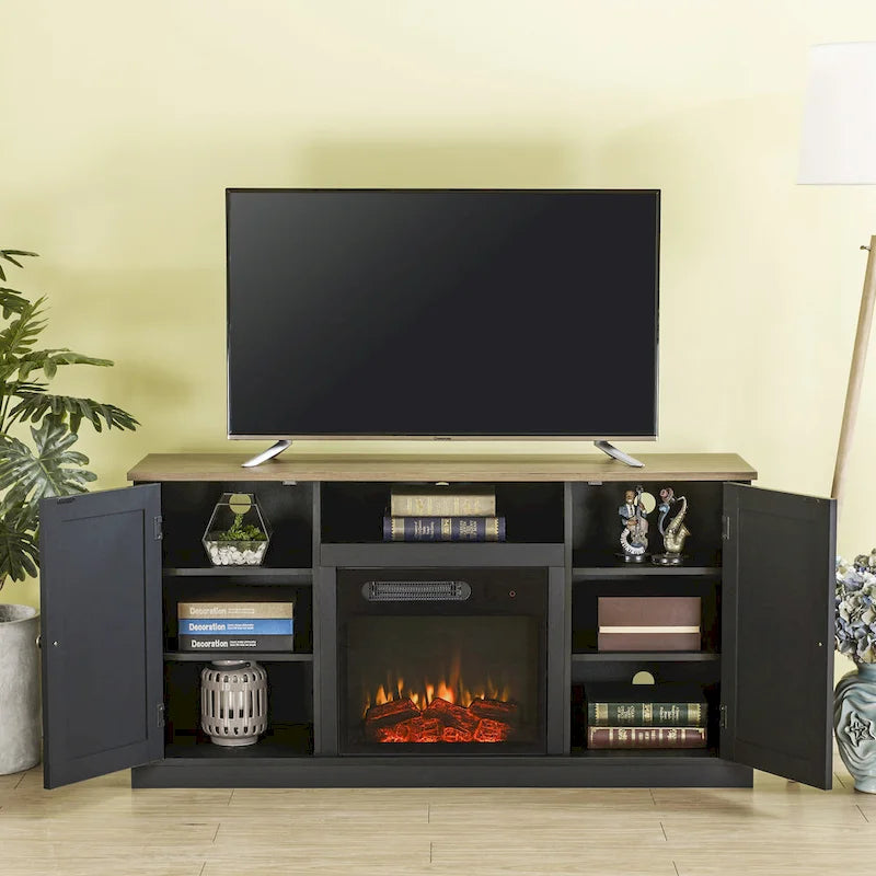 Supporto TV da 54 pollici color carbone per TV fino a 60 pollici con caminetto elettrico