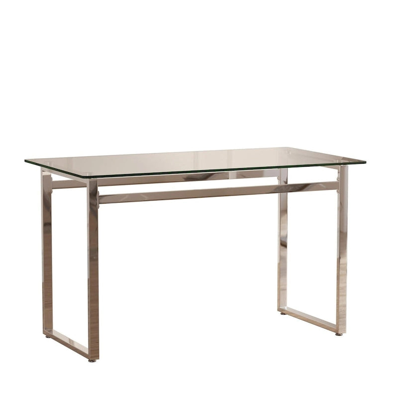 Tavolo da Pranzo Rettangolare in Vetro Moderno Minimalista per 4-6 Persone con Piano in Vetro Temperato da 0.8 cm e Gambe in Metallo Cromato Argento