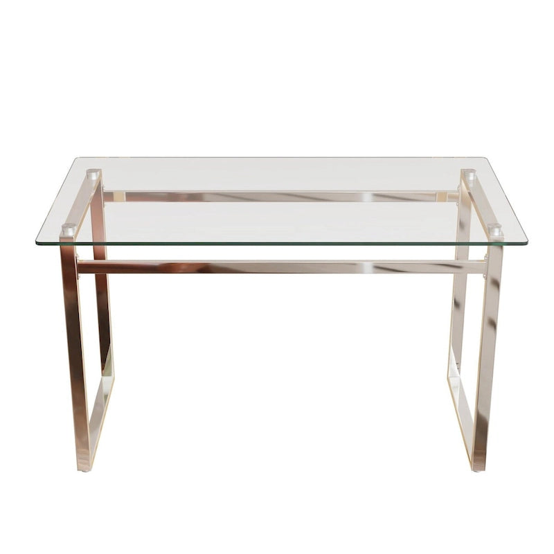 Tavolo da Pranzo Rettangolare in Vetro Moderno Minimalista per 4-6 Persone con Piano in Vetro Temperato da 0.8 cm e Gambe in Metallo Cromato Argento