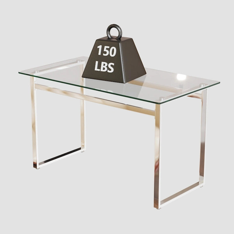 Tavolo da Pranzo Rettangolare in Vetro Moderno Minimalista per 4-6 Persone con Piano in Vetro Temperato da 0.8 cm e Gambe in Metallo Cromato Argento
