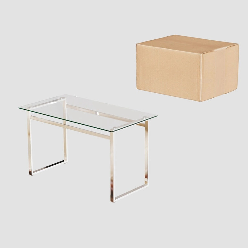 Tavolo da Pranzo Rettangolare in Vetro Moderno Minimalista per 4-6 Persone con Piano in Vetro Temperato da 0.8 cm e Gambe in Metallo Cromato Argento