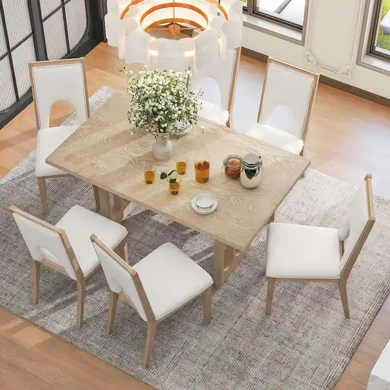 Set tavolo da pranzo per 6 persone, tavolo da pranzo rettangolare in stile rustico e 6 sedie imbottite, ideale per la sala da pranzo