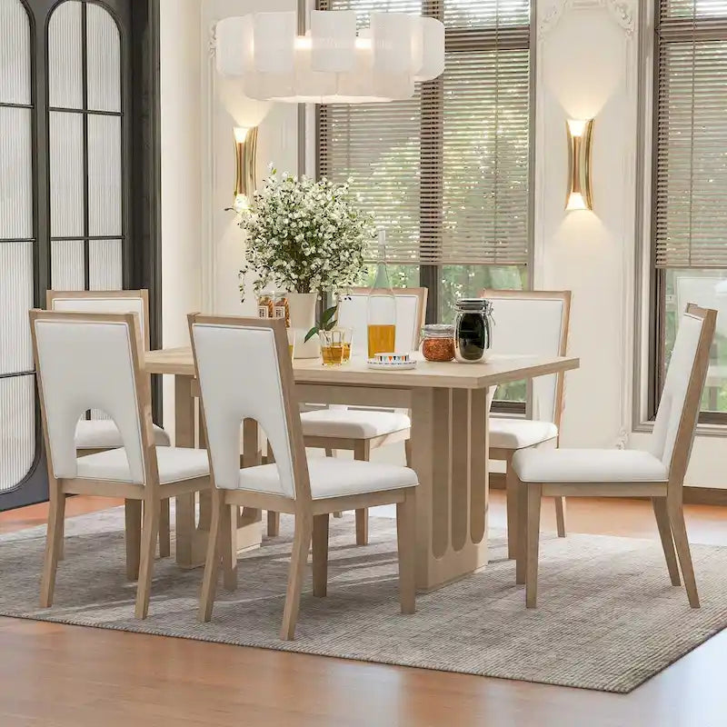Set tavolo da pranzo per 6 persone, tavolo da pranzo rettangolare in stile rustico e 6 sedie imbottite, ideale per la sala da pranzo