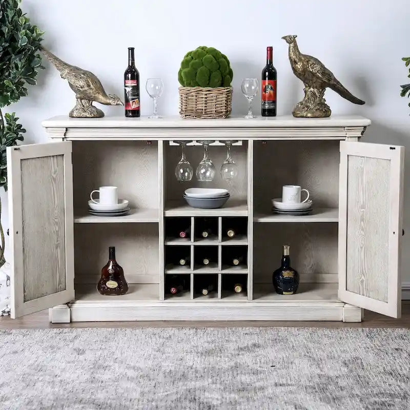 Mobile credenza da buffet in legno bianco rustico Hish di Furniture of America, 57 pollici, 5 ripiani
