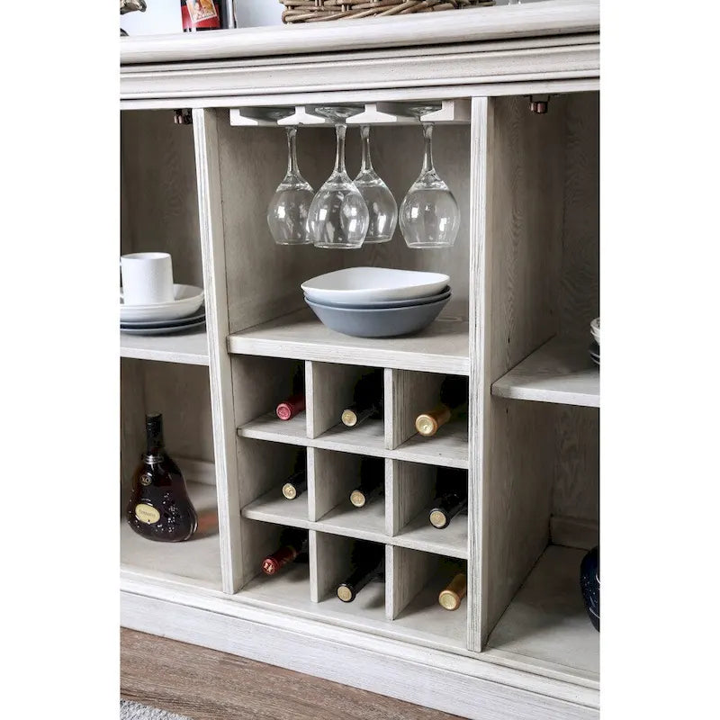 Mobile credenza da buffet in legno bianco rustico Hish di Furniture of America, 57 pollici, 5 ripiani