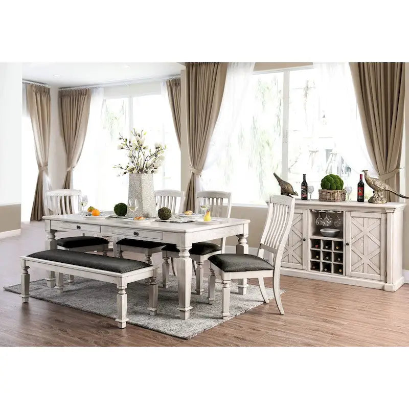 Mobile credenza da buffet in legno bianco rustico Hish di Furniture of America, 57 pollici, 5 ripiani