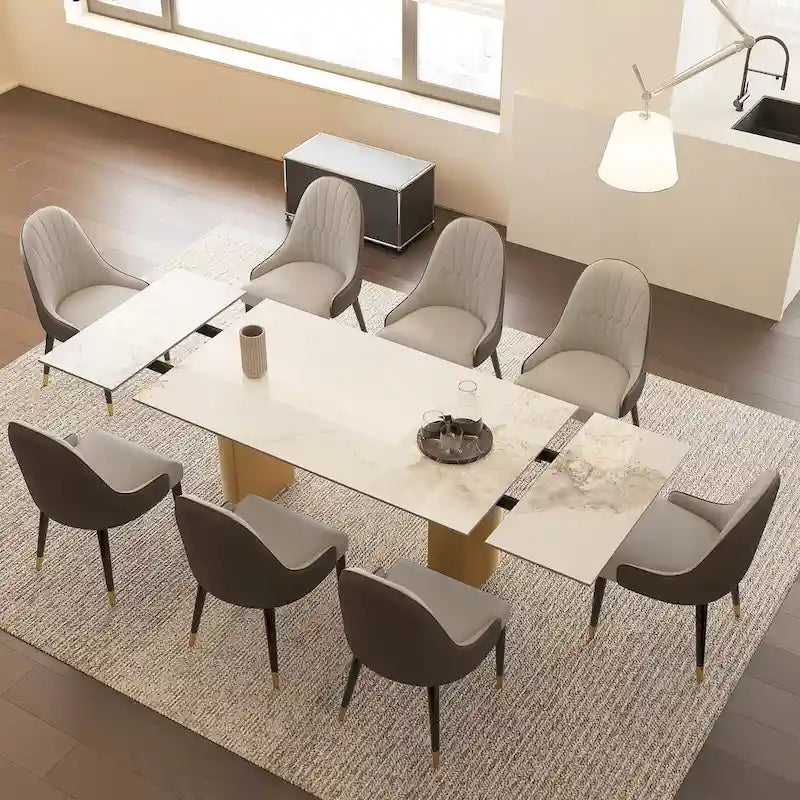 Set da pranzo da 9 pezzi: tavolo allungabile in pietra sinterizzata da 240 cm con 8 sedie