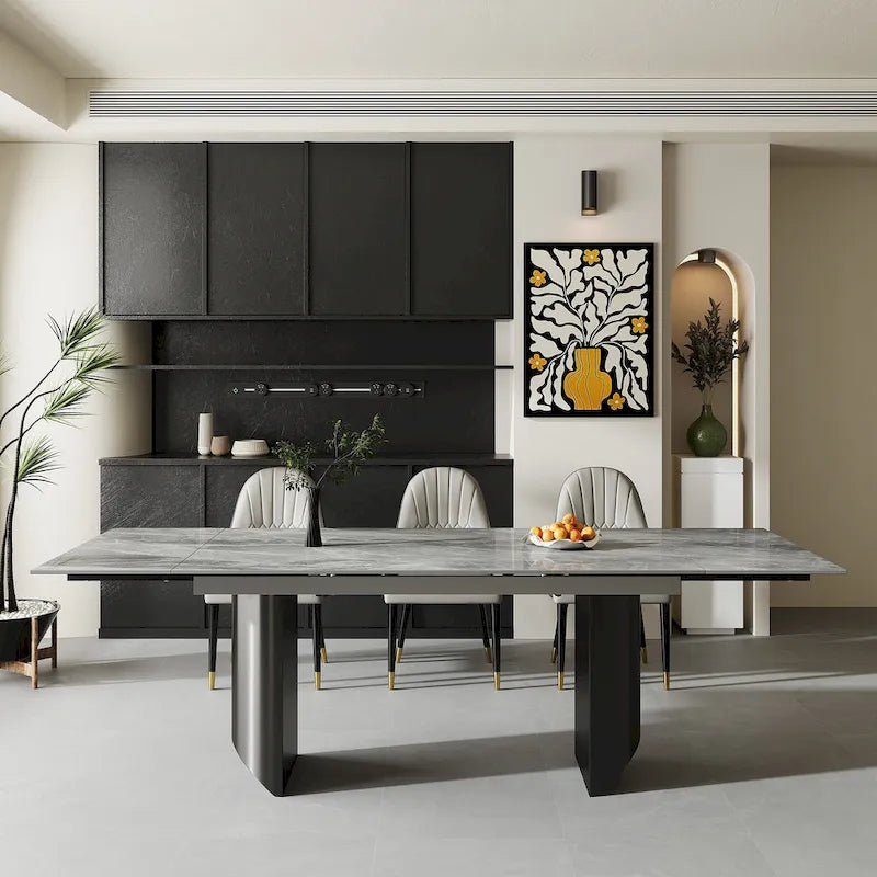 Set da pranzo da 9 pezzi: tavolo allungabile in pietra sinterizzata da 240 cm con 8 sedie