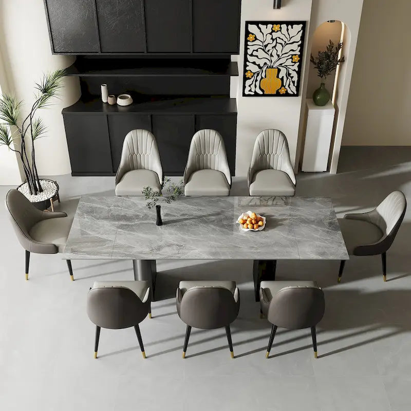 Set da pranzo da 9 pezzi: tavolo allungabile in pietra sinterizzata da 240 cm con 8 sedie
