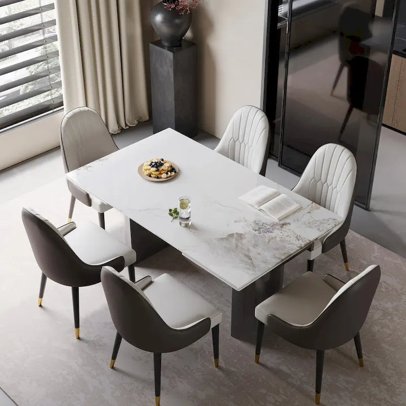 Set da pranzo da 9 pezzi: tavolo allungabile in pietra sinterizzata da 240 cm con 8 sedie
