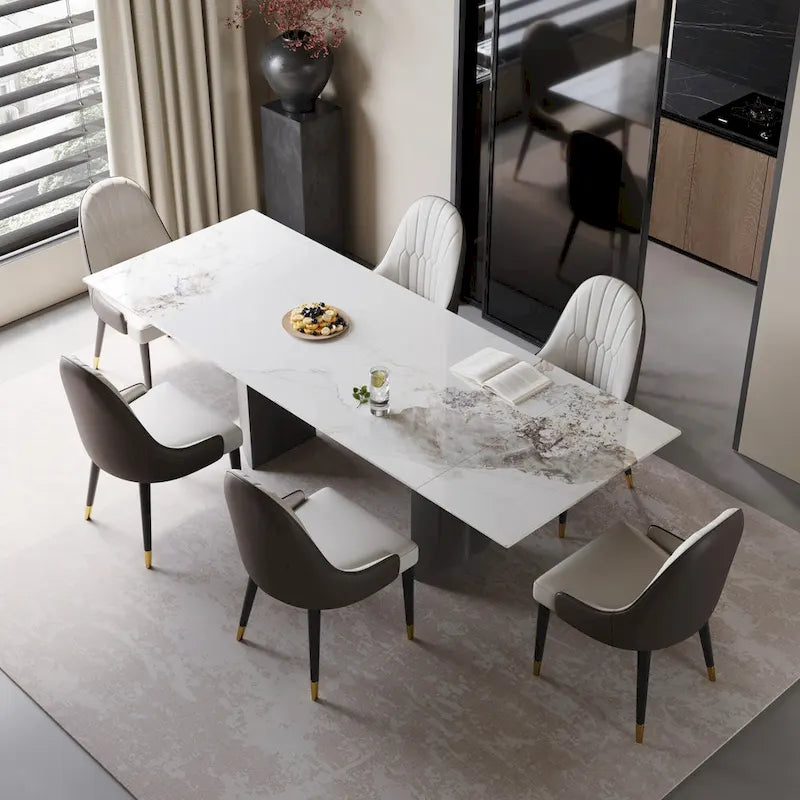 Set da pranzo da 9 pezzi: tavolo allungabile in pietra sinterizzata da 240 cm con 8 sedie