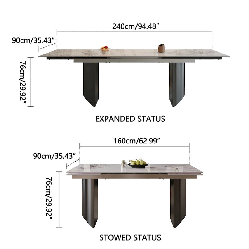 Set da pranzo da 9 pezzi: tavolo allungabile in pietra sinterizzata da 240 cm con 8 sedie
