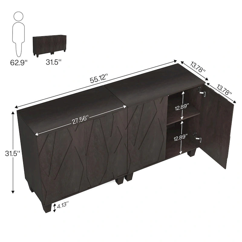 Credenza da 55 pollici, mobile buffet in legno con ripiano regolabile
