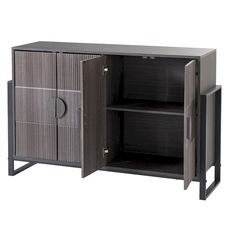 COZAYH Armadietto credenza scanalata con 4 ante, mobile buffet moderno stile rustico con ripiani regolabili, finitura grigio anticato