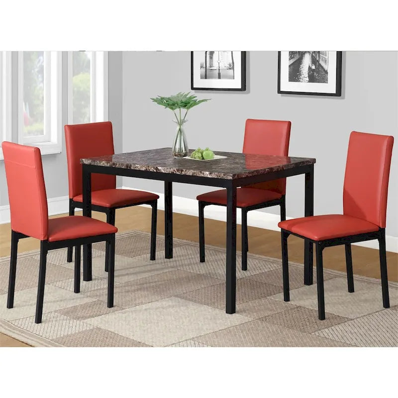 Sedie da Pranzo con Telaio in Metallo e Seduta in Similpelle, Set da 4