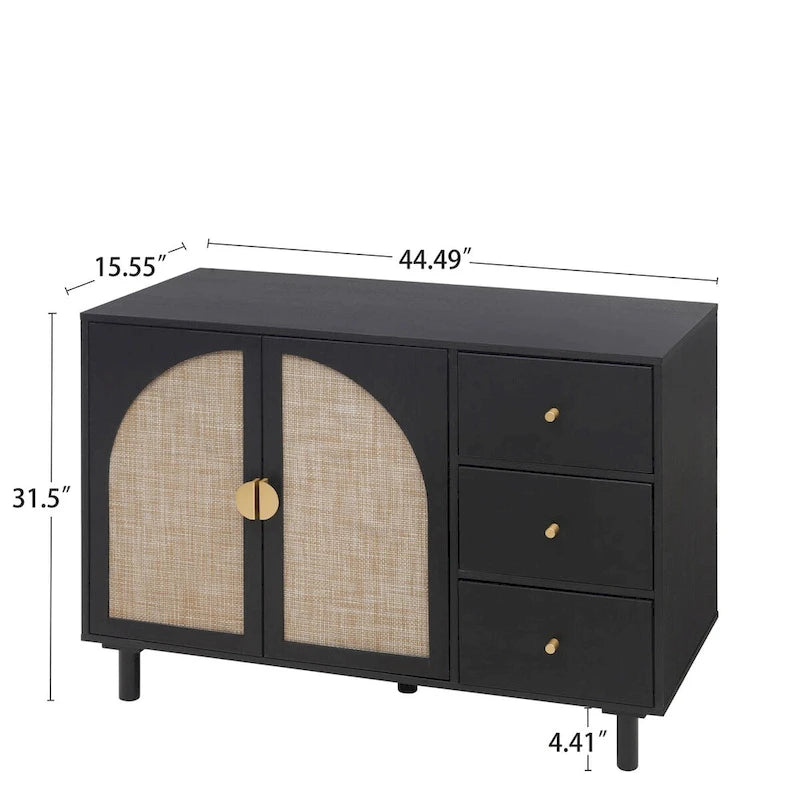 Organizzatore per dispensa in legno con 2 ante e 3 cassetti con ripiani regolabili, mobile contenitore per soggiorno e cucina