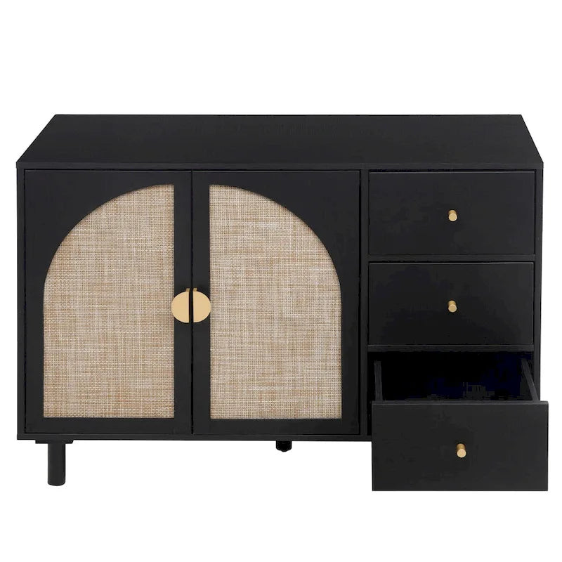Organizzatore per dispensa in legno con 2 ante e 3 cassetti con ripiani regolabili, mobile contenitore per soggiorno e cucina